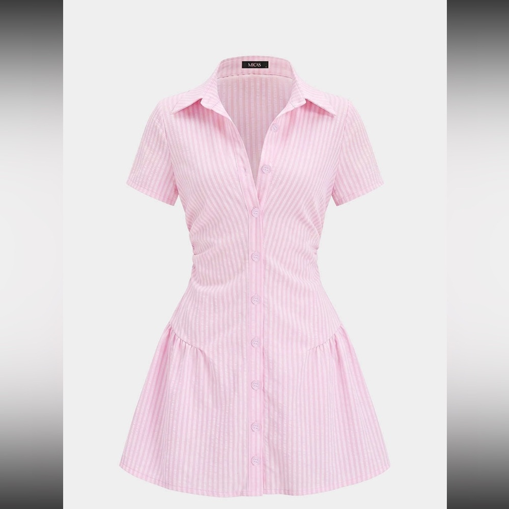 Pink Striped Shirt Dress with Flared Skirt - new with tags size S